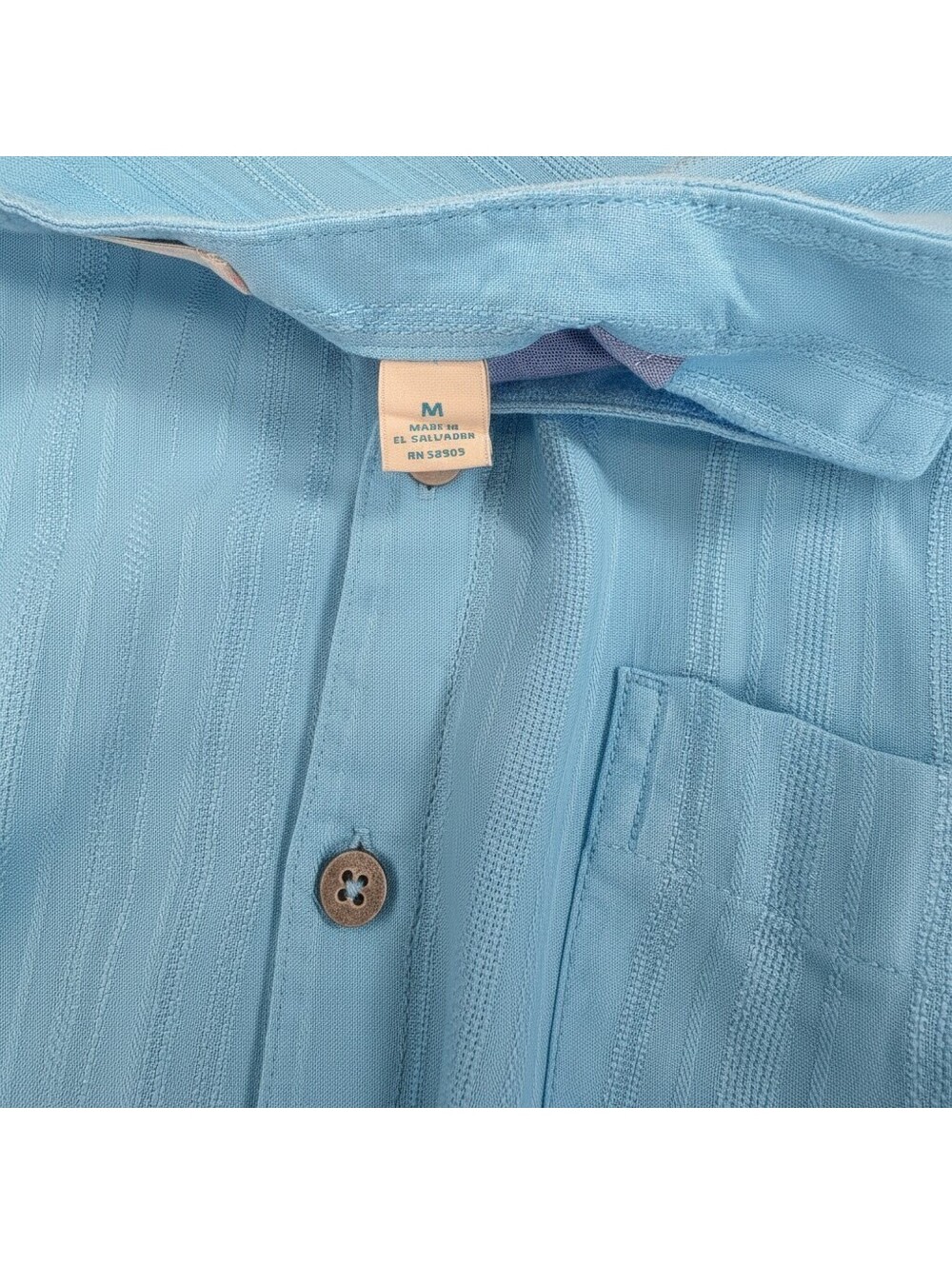 Caribbean Joe Resort Blue Linen Rayon Striped Mandarin Collar Shirt Men's Medium - Picture 12 of 13